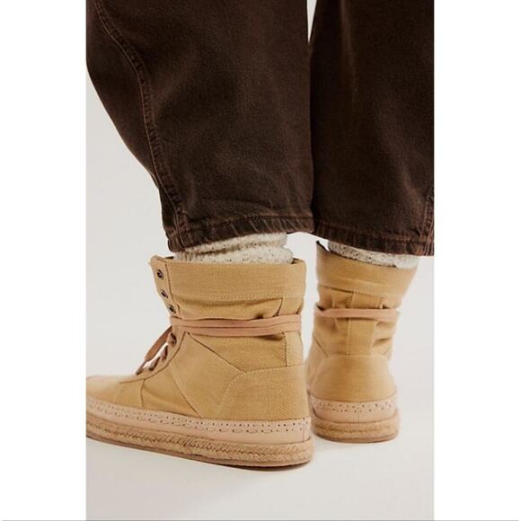 Free People NEW Menorca Lace Up Boots Size 6 Tan Canvas Espadrille Comfort - Picture 4 of 13